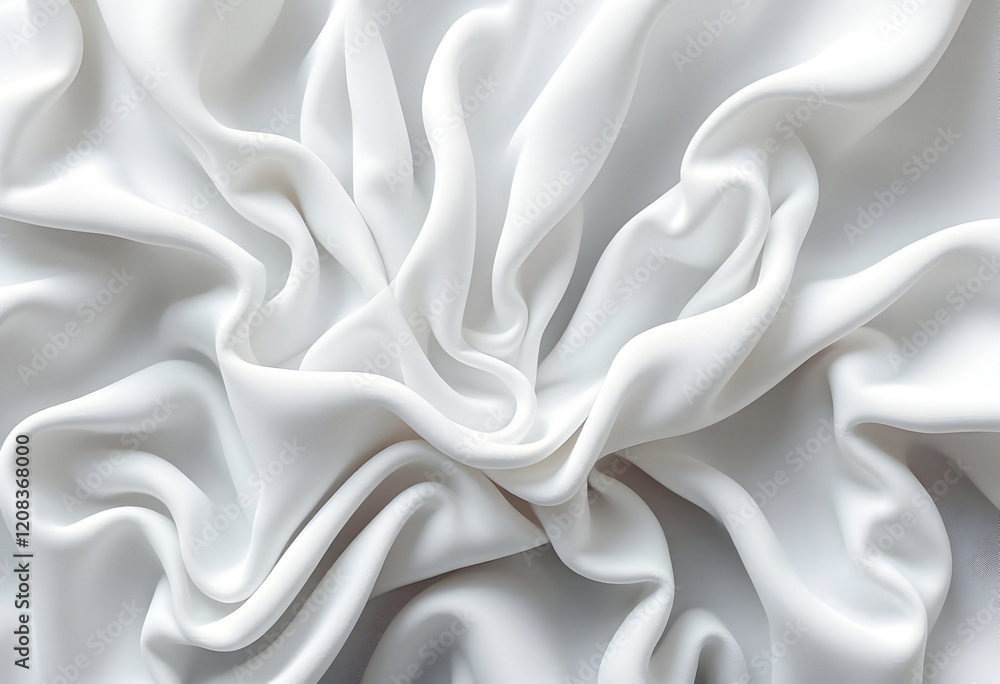 Fototapeta premium Serene White Fabric: Draped, Swirling, Textured Elegance