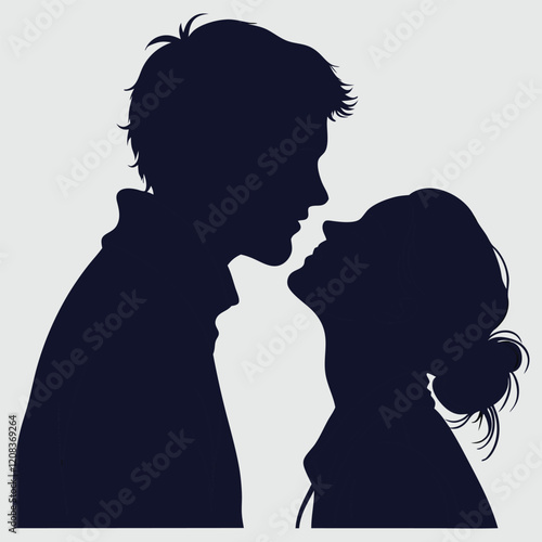 a couple sharing kiss silhouette vector design art and illustration