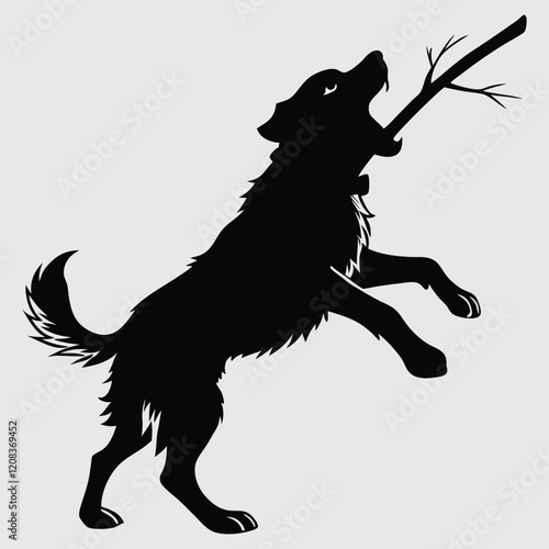 a dog fetching a stick silhouette vector design art and illustration