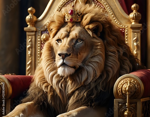 Majestic Lion King: Regal Pose on Golden Throne photo