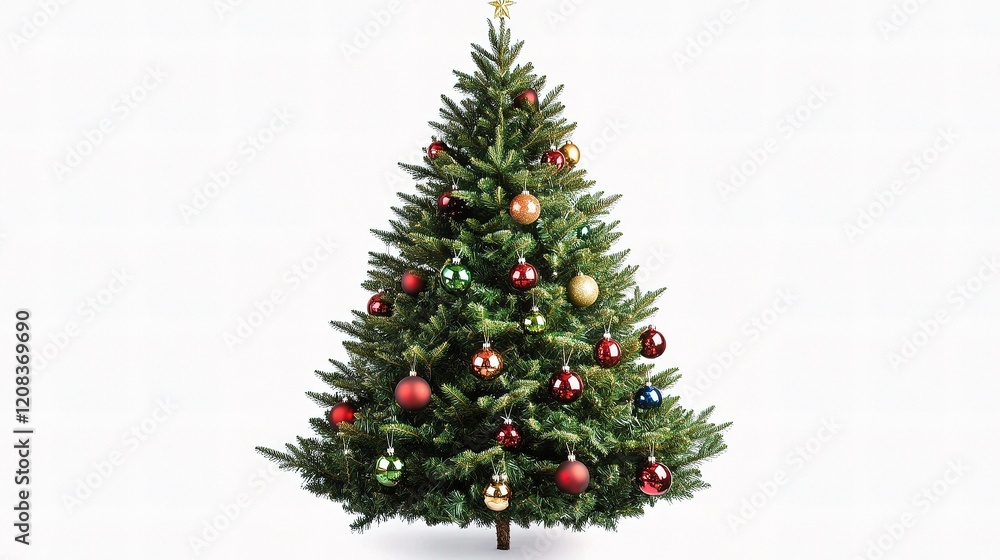 Classic Christmas Tree with Lush Green Needles and Colorful Ornaments Classic Christmas Tree with Lush Green Needles and Colorful Ornaments