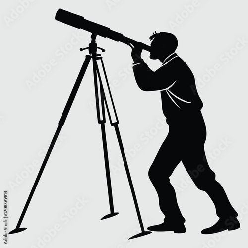  A man holding a telescope silhouette vector design art and illustration