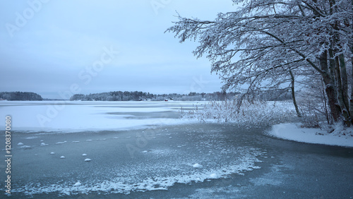 Winter morning view of Lake Tuusula in Finland. photo