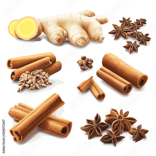 Spice Collection: Cinnamon, Ginger, Anise, and Cloves