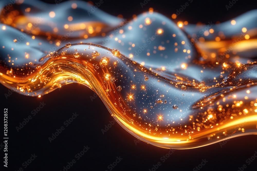 A close-up shot of a wavy liquid on a dark background, perfect for use in scientific or educational contexts A close-up shot of a wavy liquid on a dark background, perfect for use in scientific or educational contexts
