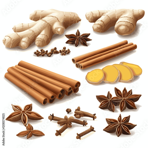 Spice Collection: Cinnamon, Ginger, Anise, and Cloves