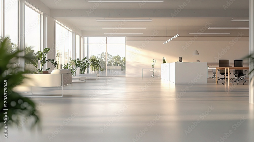 Fototapeta premium Bright and Open Office Space with Minimalist Design Elements