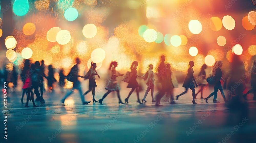 A group of people walking down a street at night A group of people walking down a street at night