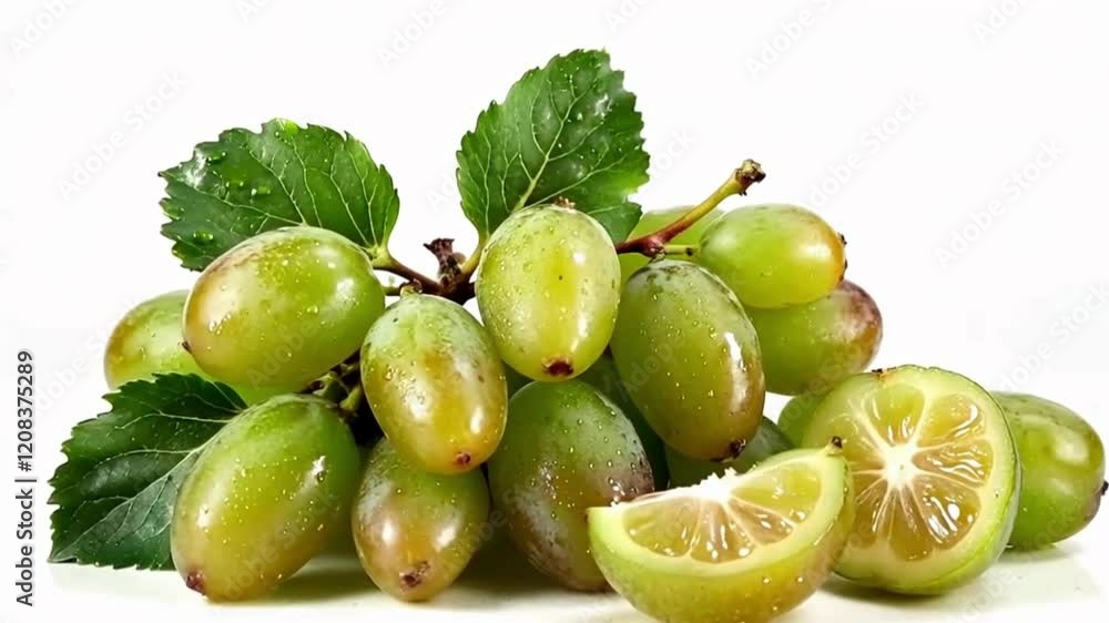 bunch green grapes sliced grape white background or vibrant texture minimalist arrangement or elegant food display composition bunch green grapes sliced grape white background or vibrant texture minimalist arrangement or elegant food display composition
