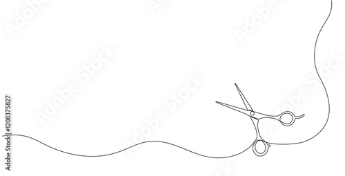 One continuous line drawing of hair scissors. Modern design for hair salon or barber shop symbol. Editable stroke. Vector Illustration.