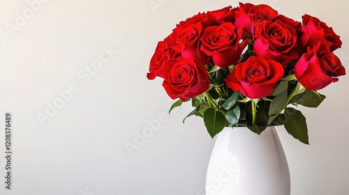 Elegant Minimalist White Vase with Red Roses on Neutral Background