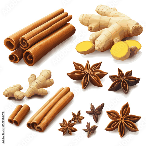 Spice Collection: Cinnamon, Ginger, Anise, and Cloves