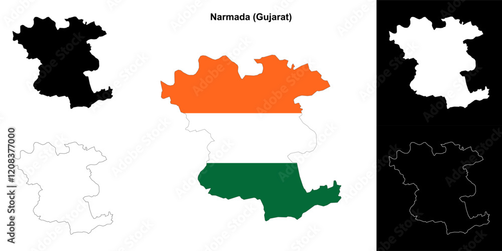 Fototapeta premium Narmada district (Gujarat) outline map set