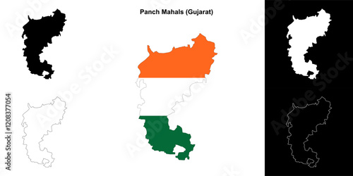 Panch Mahals district (Gujarat) outline map set photo