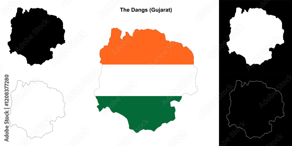 Fototapeta premium The Dangs district (Gujarat) outline map set