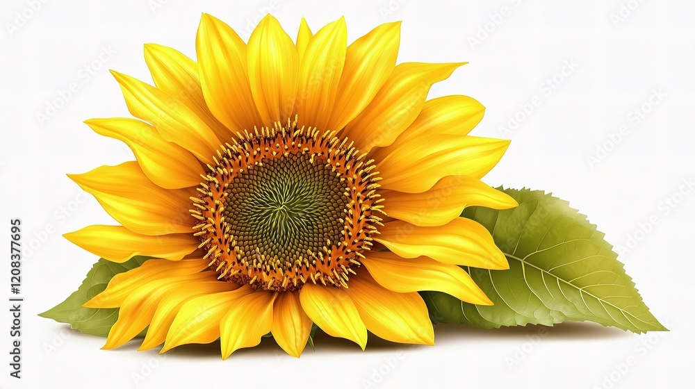Fototapeta premium Vibrant Isolated Sunflower with Yellow Petals and Green Center