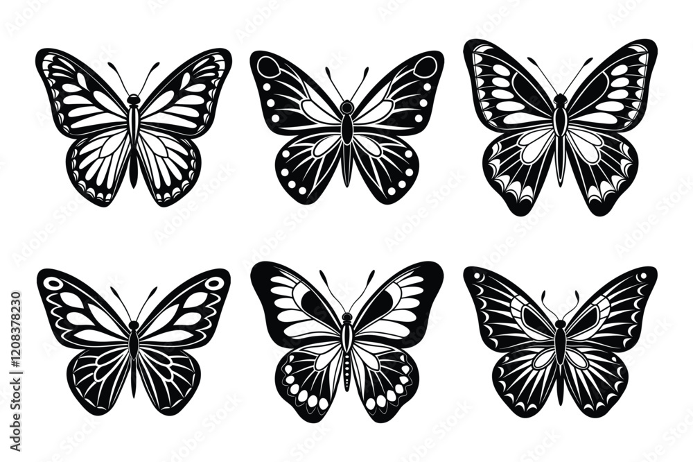Butterflies silhouette icon set on white Background. Butterflies icon set illustration design Butterflies silhouette icon set on white Background. Butterflies icon set illustration design