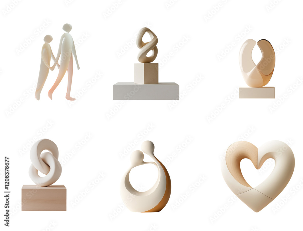Set of abstract 3d love-themed figures in Mocha Mousse tones: glass couple walking together, abstract wooden figure, gentle wooden-mousse heart Set of abstract 3d love-themed figures in Mocha Mousse tones: glass couple walking together, abstract wooden figure, gentle wooden-mousse heart