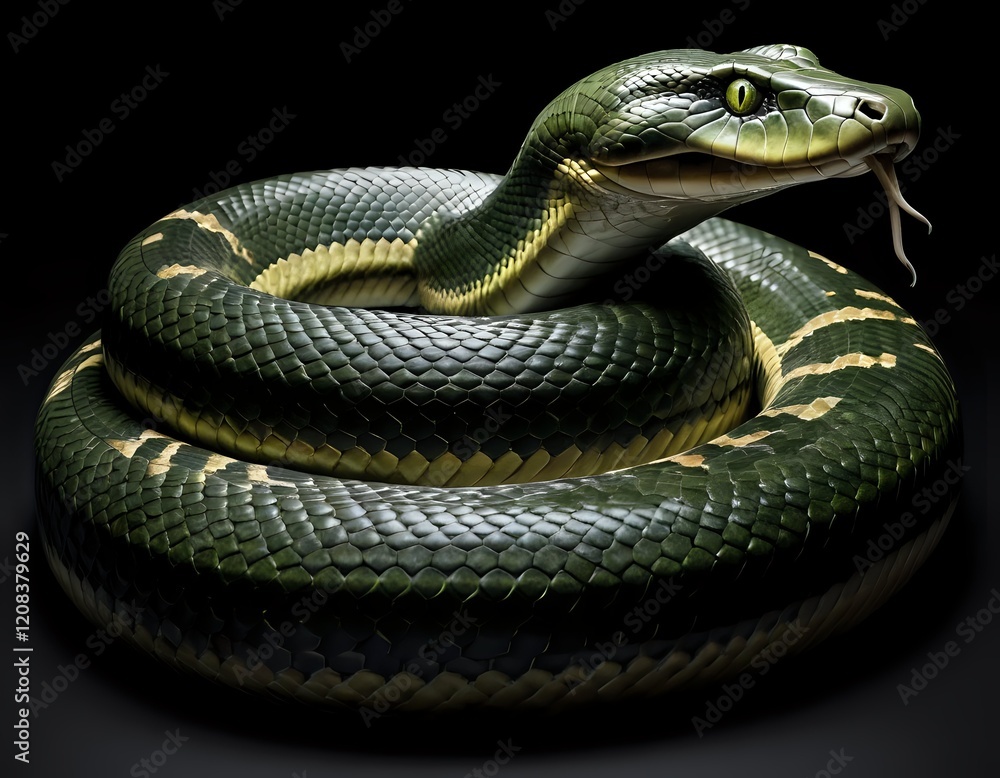 Fototapeta premium Emerald Green Boa: A Dramatic, Textured Reptile Portrait