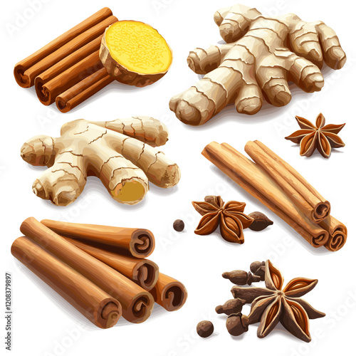 Spice Collection: Cinnamon, Ginger, Anise, and Cloves