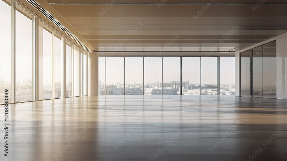 Fototapeta premium Bright and Airy Open Office Space with Panoramic City View