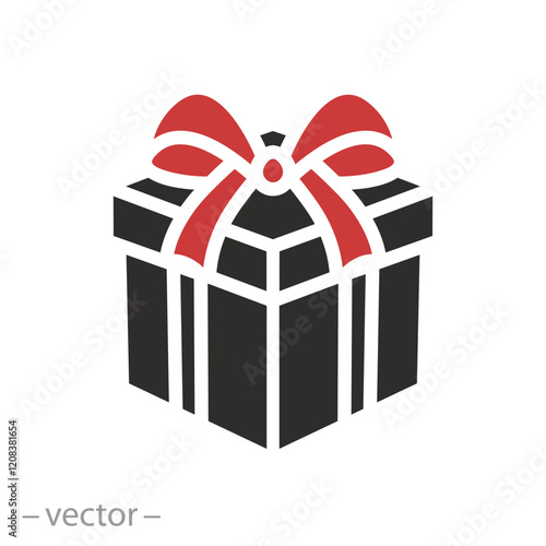 present or surprise, christmas gift box icon, prize concept, flat vector illustration