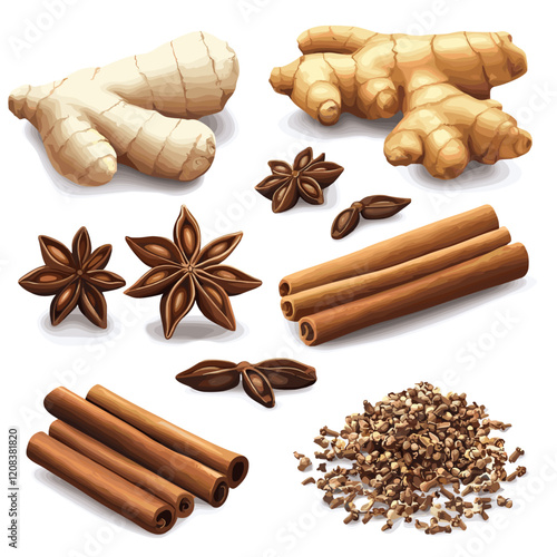 Spice Collection: Cinnamon, Ginger, Anise, and Cloves