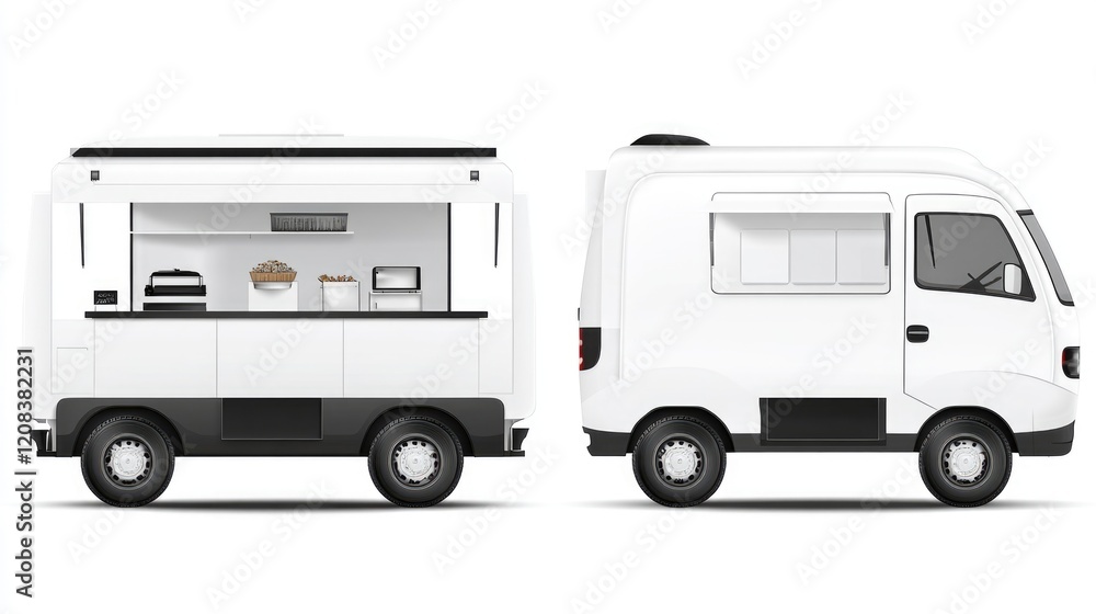 Blank White Food Truck Design Mockup for Brand Identity and Advertising - Realistic Delivery Vehicle Template Blank White Food Truck Design Mockup for Brand Identity and Advertising - Realistic Delivery Vehicle Template