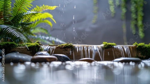 Waterfall photography with motion blur and mosscovered rocks closeup photo