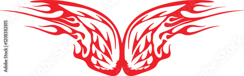 Vector flame wings for vehicle vinyl decals, clothing stickers, mascot designs, vintage labels. Ready-to-cut fiery wings hood decal for race and hot rod vehicles, ATVs, trucks, motors, bikes.