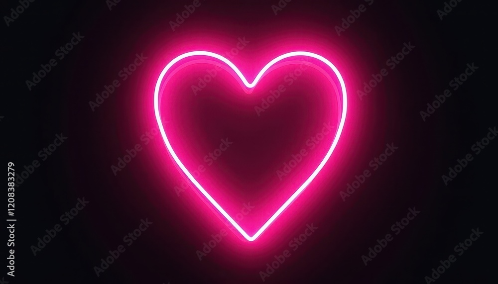 Vibrant Pink Neon Heart Illuminates Dark Background with Warm Glow Vibrant Pink Neon Heart Illuminates Dark Background with Warm Glow