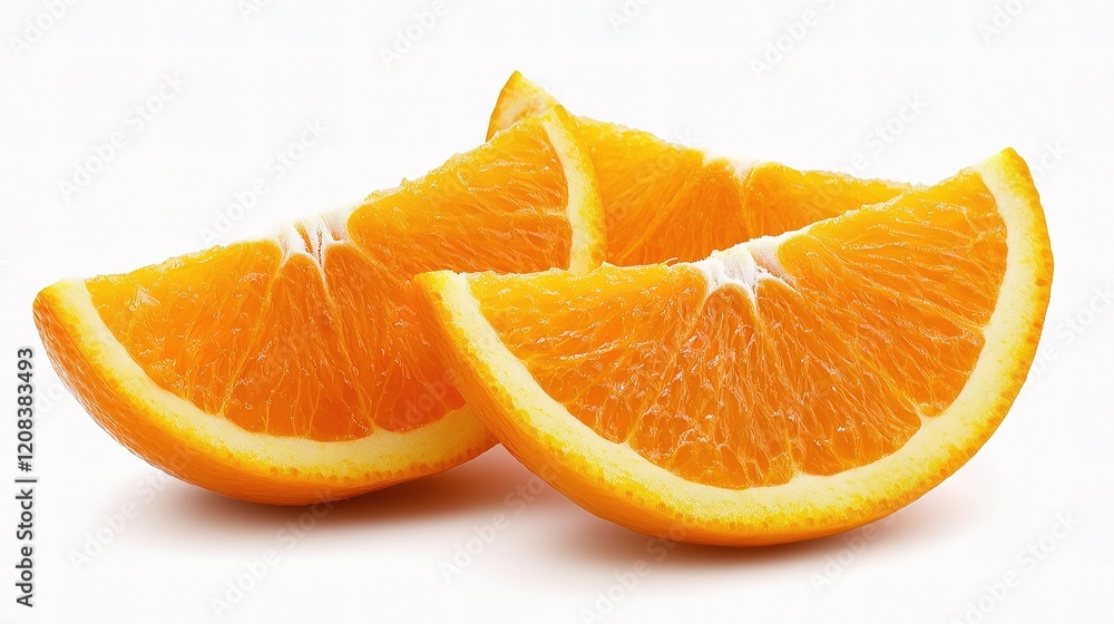 Juicy Orange Slices with Detailed Texture Isolated on White Background Juicy Orange Slices with Detailed Texture Isolated on White Background