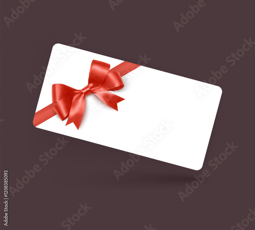 Gift voucher template with Red realistic ribbon. Vector illustration. Design for invitation, certificate, gift coupon, ticket or voucher