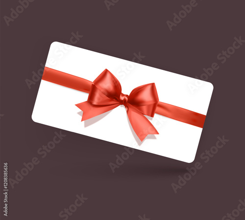 Gift voucher template with Red realistic ribbon. Vector illustration. Design for invitation, certificate, gift coupon, ticket or voucher