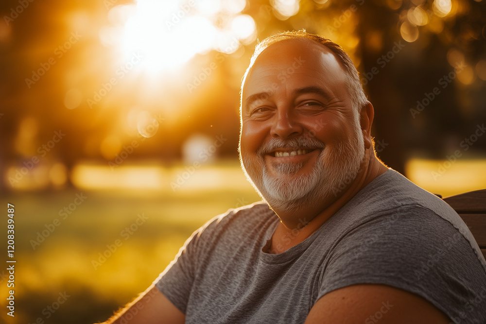 Smiling man outdoors at sunset with golden light Smiling man outdoors at sunset with golden light