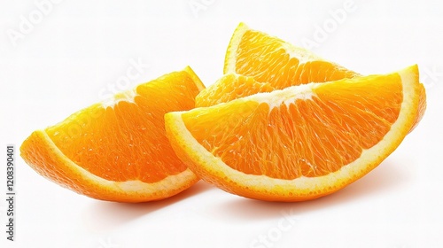 Juicy Orange Slices with Detailed Texture Isolated on White Background