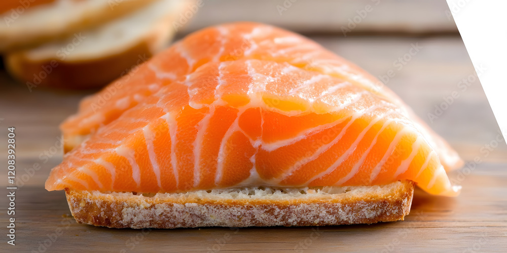 Fresh salmon fillet on a slice of bread. Delicious and healthy meal. Fresh salmon fillet on a slice of bread. Delicious and healthy meal.