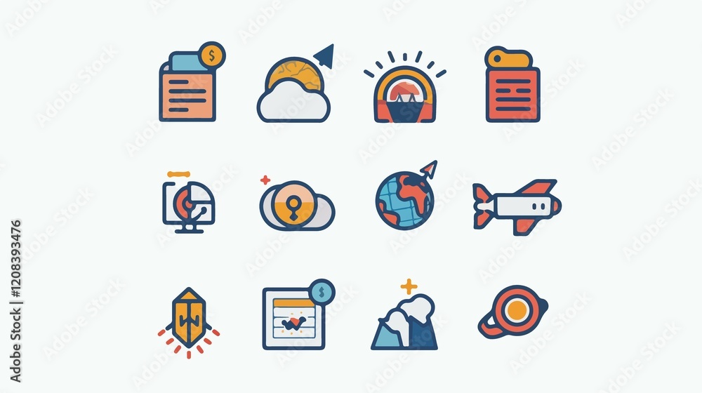 Professional Business Strategy Network Icons Set with Block Shadow Flat V Professional Business Strategy Network Icons Set with Block Shadow Flat V