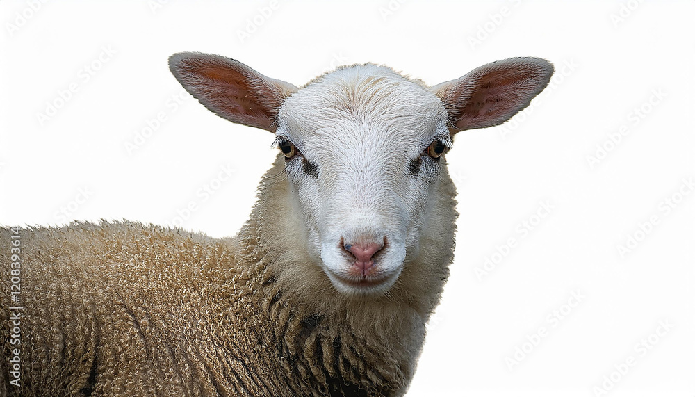 young sheep with beautiful wool close up isolated background generative ai young sheep with beautiful wool close up isolated background generative ai