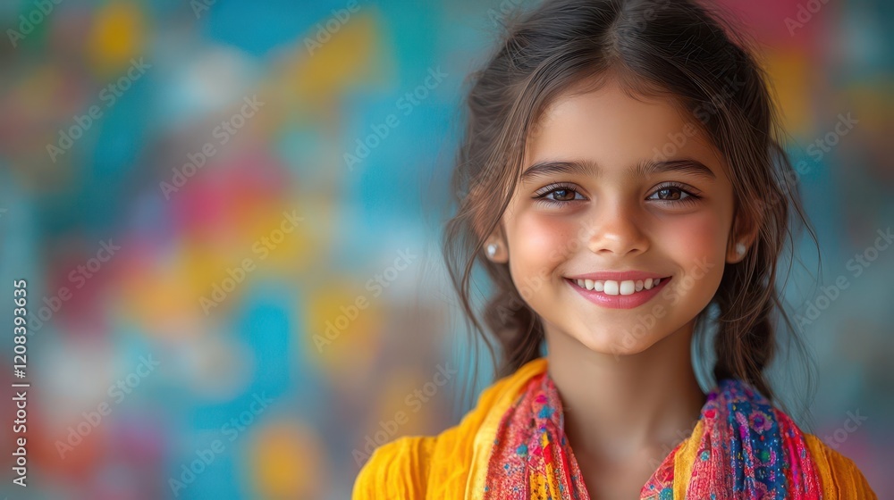 digital portrait of smiling indian schoolgirl with vibrant traditional elements modern school setting soft lighting and cultural fusion aesthetic digital portrait of smiling indian schoolgirl with vibrant traditional elements modern school setting soft lighting and cultural fusion aesthetic