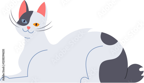 Adorable bicolor cat with heterochromia lying down, enjoying a moment of tranquility and showing its unique and beautiful features, perfect for pet lovers and animal themes
