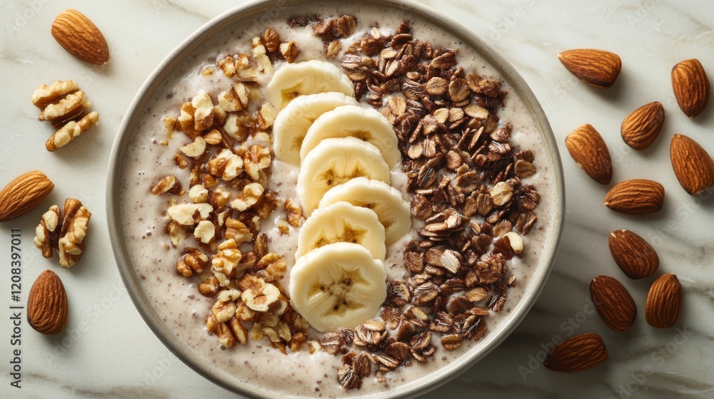 Healthy breakfast bowl with banana and nuts Healthy breakfast bowl with banana and nuts