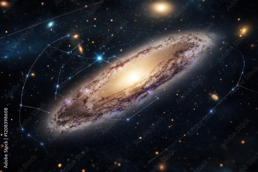 Naklejka premium Exploration of a distant galaxy with vibrant stars and intricate cosmic structures