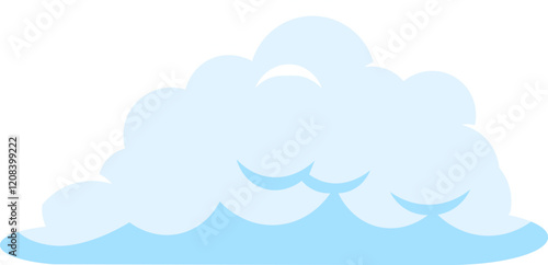 Light blue cartoon cloud floating in the clear sky, simple vector illustration isolated on white background, minimalist design for children book or weather forecast