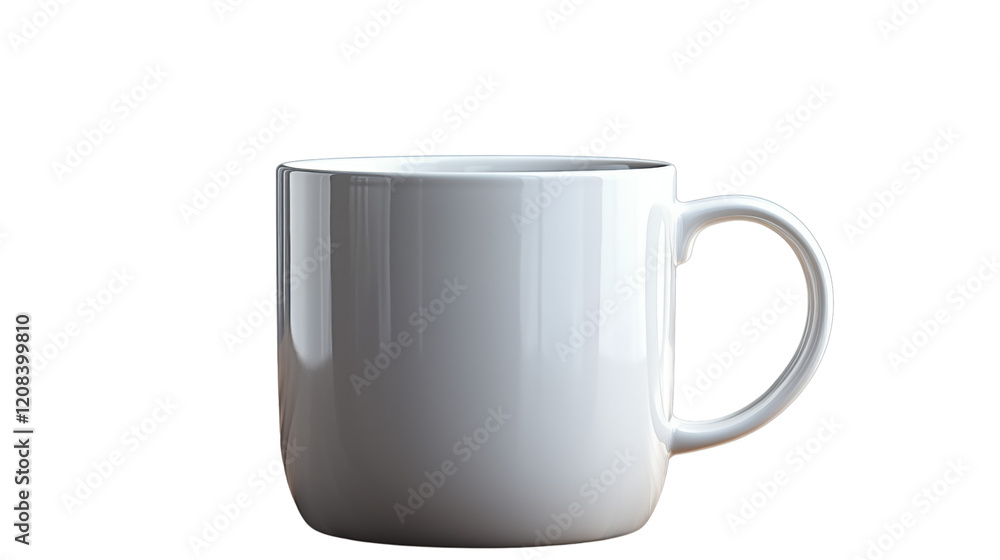 Sleek white mug crafted from ceramic, perfect for hot drinks or kitchen aesthetics, studio view, isolated on transparent background. Sleek white mug crafted from ceramic, perfect for hot drinks or kitchen aesthetics, studio view, isolated on transparent background.