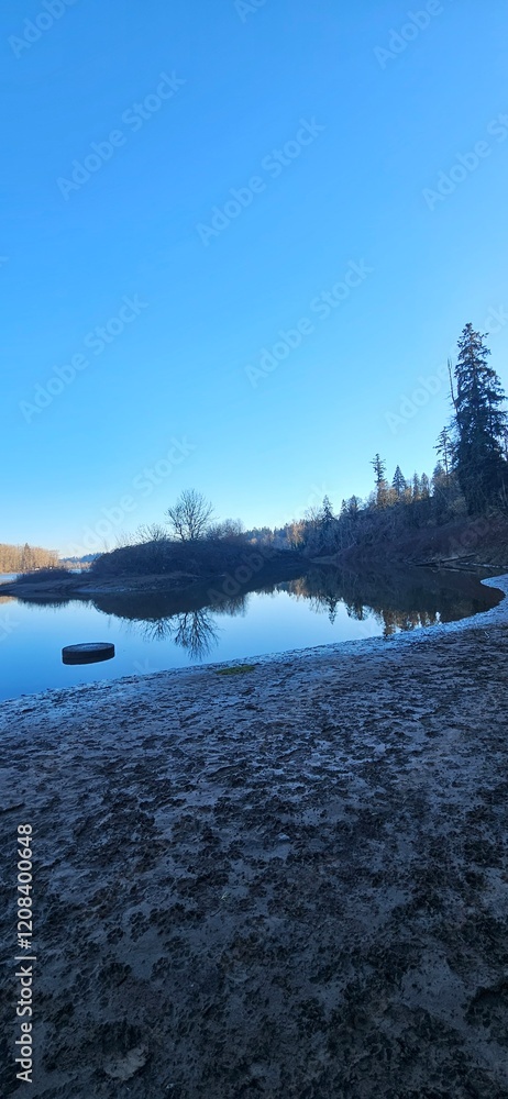 River beach in the Winter