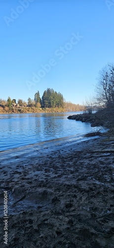 River beach in the Winter