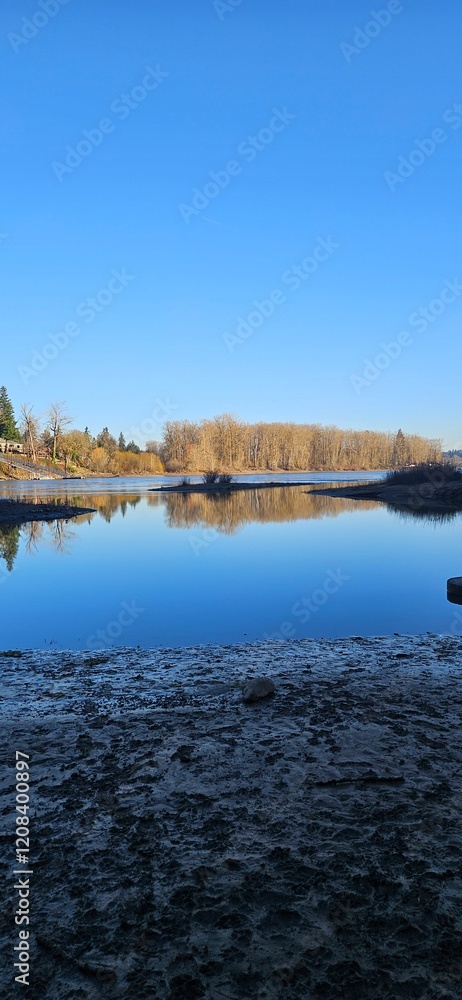 River beach in the Winter