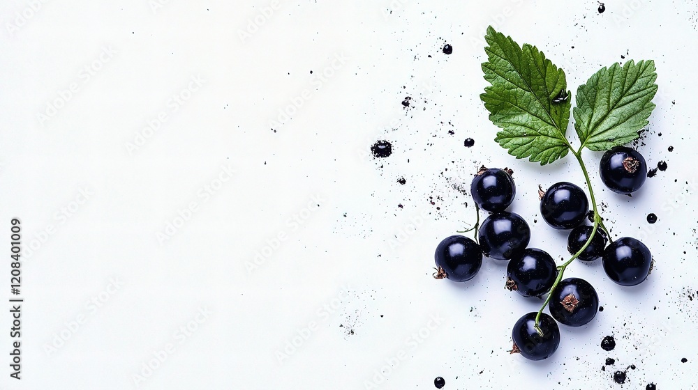 Fresh Black Currant Berries with Green Leaf on White Background Fresh Black Currant Berries with Green Leaf on White Background