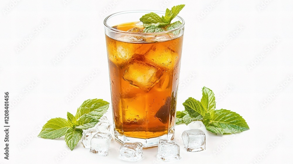 Refreshing Glass of Lemonade with Ice and Mint Leaves Isolated Refreshing Glass of Lemonade with Ice and Mint Leaves Isolated